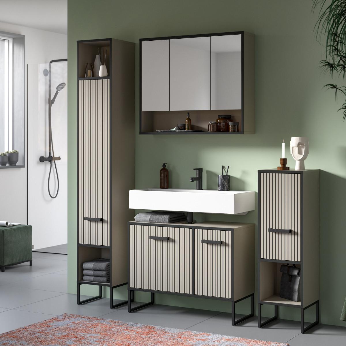 HÄNGESCHRANK mit 3 Spiegeltüren und 1 Nische Kaschmir 19/68/80 cm - Beige, Holzwerkstoff (19/68/44.5cm) - Calicosy