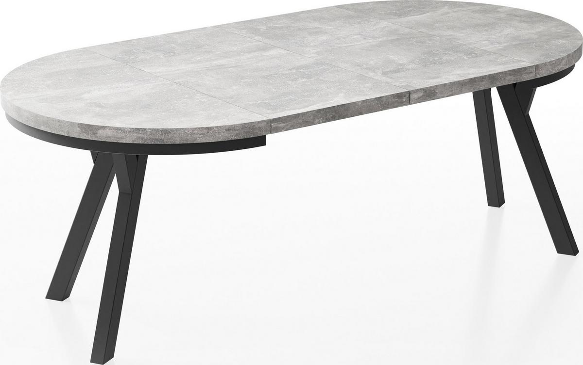 ESSTISCH Lume runder ausziehbarer, Grauer Beton 100-200/100/76 cm - Hellgrau/Schwarz, Holz/Holzwerkstoff (100/200/76cm) - WFL GROUP