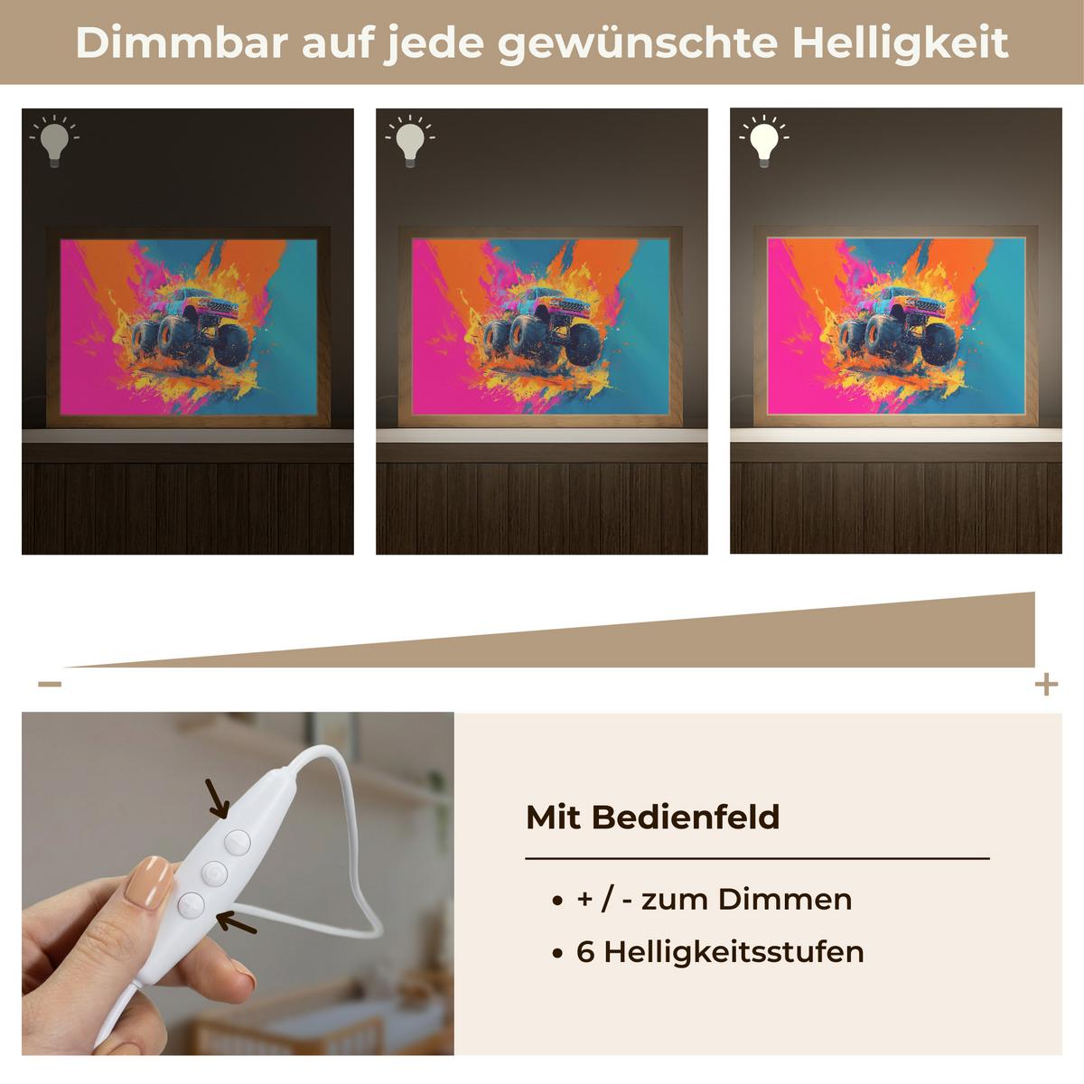 NACHTTISCHLAMPE Monstertruck - Abstrakt - Farbspritzer - Farbenfroh 30x20 cm - Pink, Holzwerkstoff (8/30/20cm) - OnlyWow