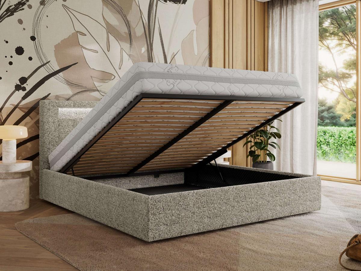 POLSTERBETT GOLD 5 CLASSIC 160/200 - Beige Strukture - Multipocket-Matratze - Beige, Textil (160/200cm) - MKS
