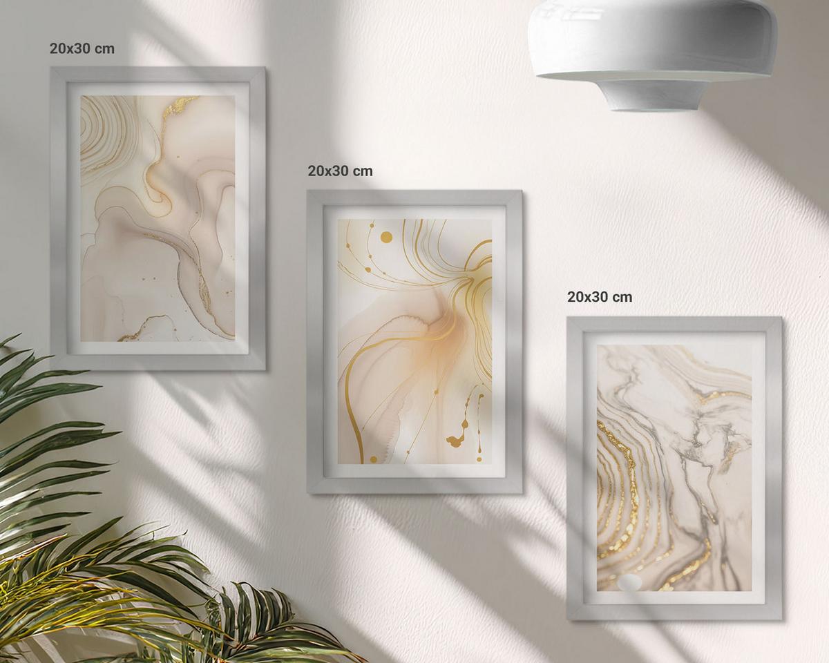 BILDER SET 3er Set - 20x30 cm Silberner Rahmen - Subtile abstrakte Muster - Silberfarben, Kunststoff (20/30cm) - TULUP