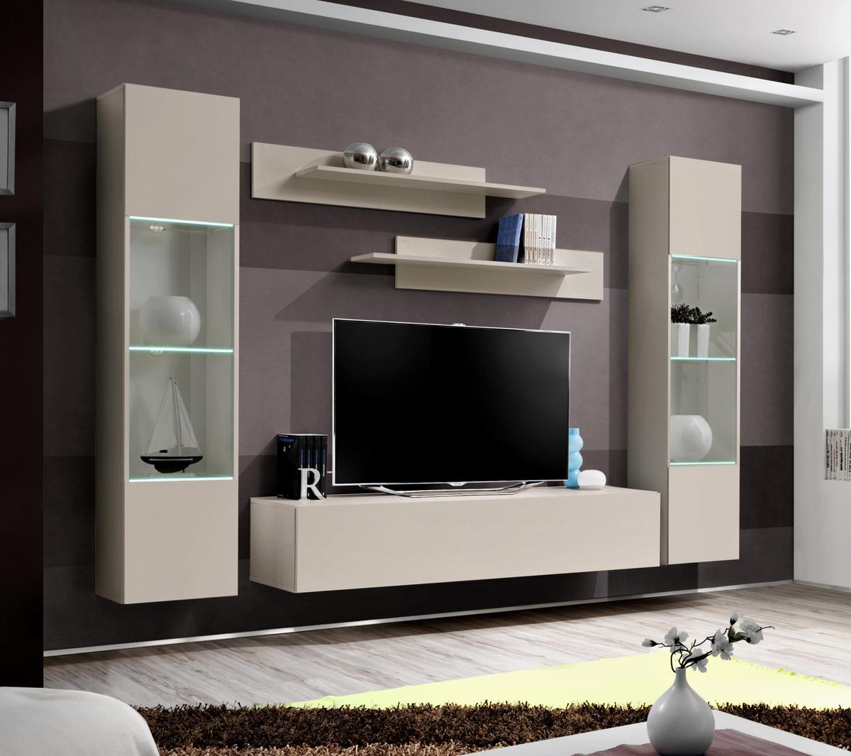 WOHNWAND Kaschmir 5-teilig 260 cm, Schrankwand hängend mit LED-Beleuchtung - Kaschmir, Glas/Holzwerkstoff (260/170/40cm) - Inn.Furn