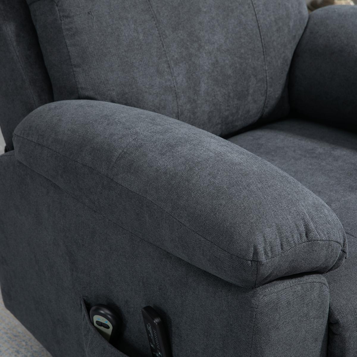 SESSEL mit Aufstehhilfe, Relaxsessel, Massagesessel mit Seitentasche, Leinen - Schwarz/Grau, Textil/Metall (99/103/89cm) - HOMCOM