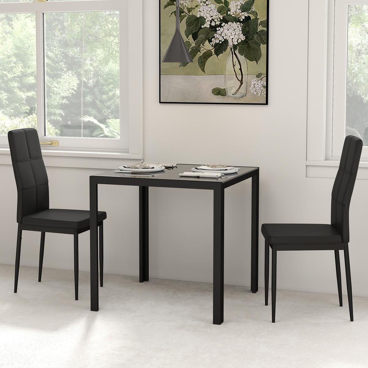 ESSGRUPPE 3er Set Gehärtetes Glas Metall Schwarz - Schwarz, Metall (75/75/75cm) - HOMCOM
