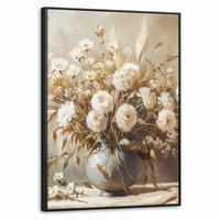 LEINWAND Bilder mit Rahmen - Blumen - Vase - Stilleben - Beige - 70x100 - Creme, Textil (70/100cm) - MuchoWow