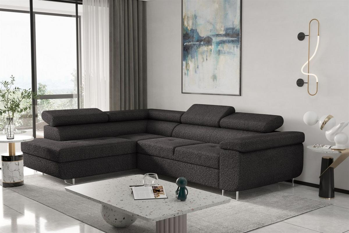 ECKSOFA Jade Mit Schlaffunktion - Schwarz, Holzwerkstoff/Textil (202/275cm) - Fun Möbel