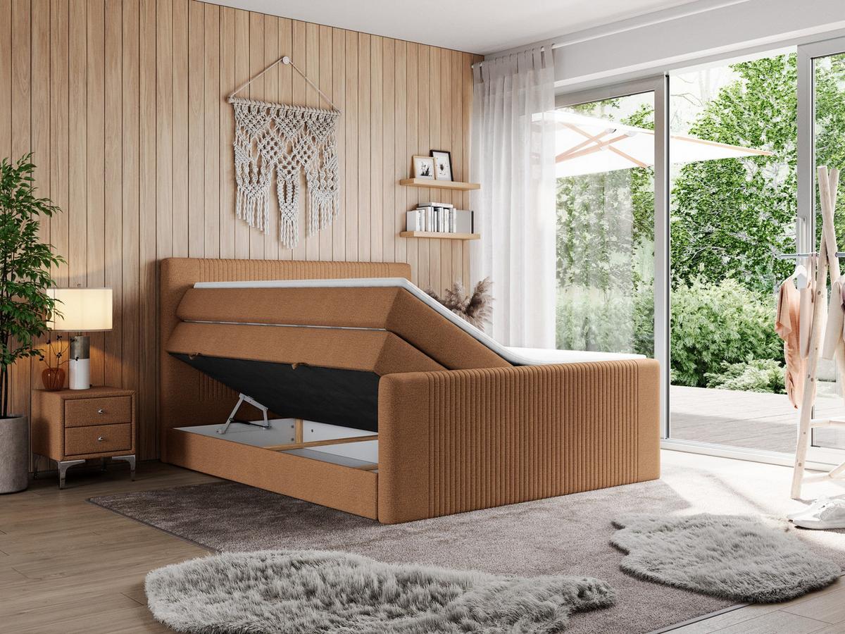 BOXSPRINGBETT KING DOREN 200/200 Orange Struktur - H3 - Orange, Holz/Textil (200/200cm) - MKS