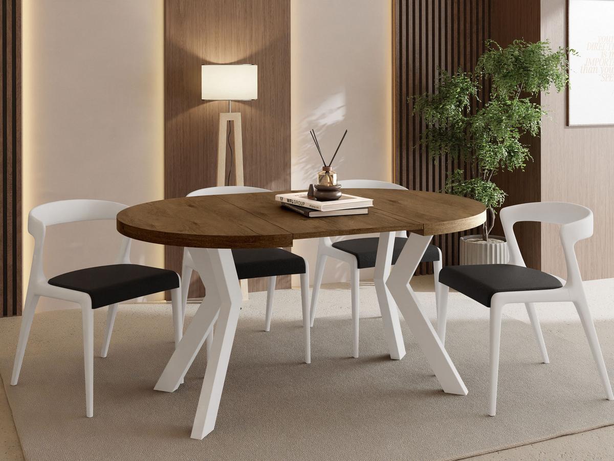 ESSTISCH Savio Weiß rund ausziehbar verlängerbar, Eiche Braun Rustikal 80-130/80/77 cm - Alteiche/Weiß, Holz/Holzwerkstoff (80/130/77cm) - WFL GROUP