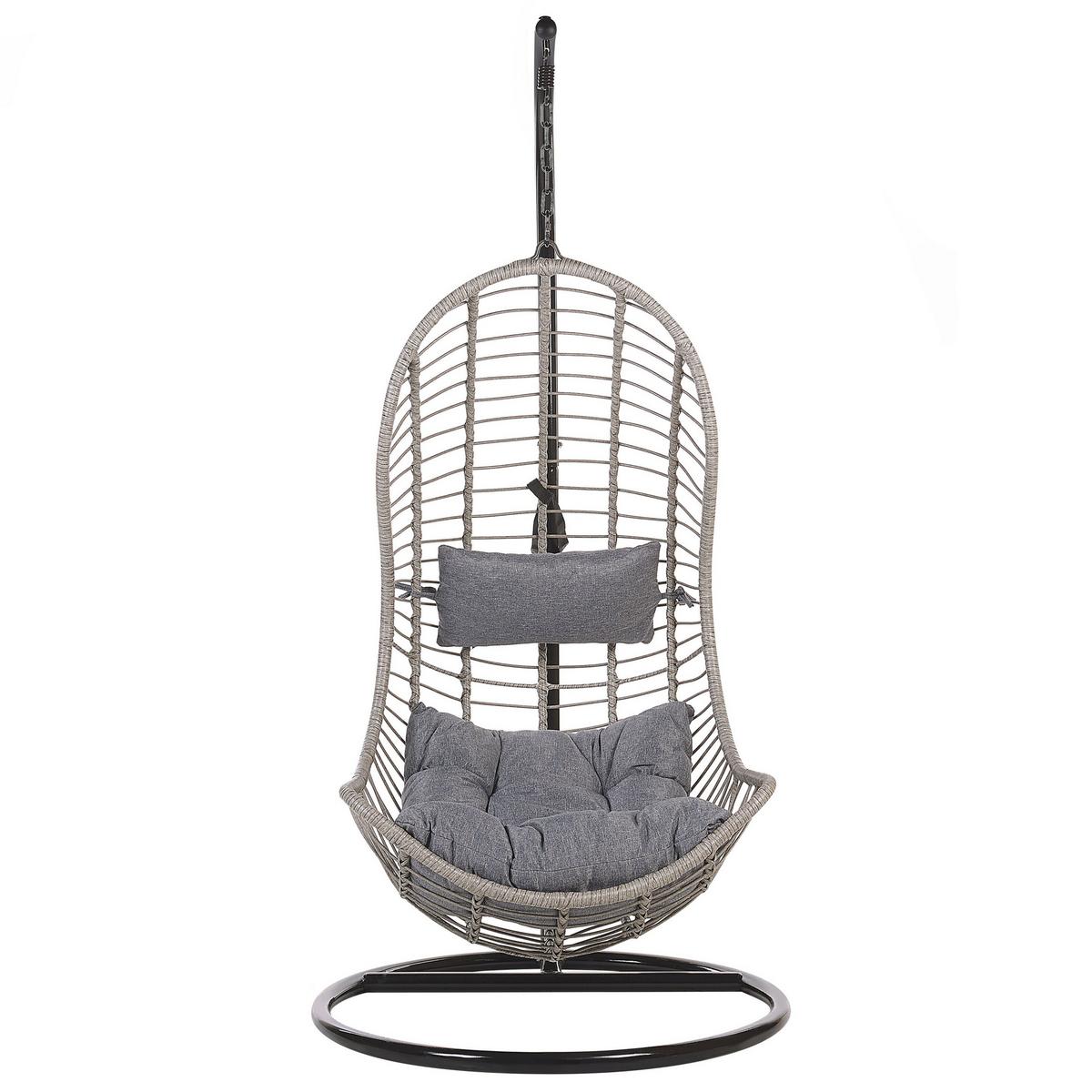 HÄNGESESSEL mit Gestell PE Rattan grau 97 cm Pineto - Grau, Kunststoff (80/199/97cm) - Beliani