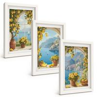 BILDER SET 3er Set - 20x30 cm Weißer Rahmen - Meereslandschaften, Zitronen, Fenster - Weiß, Kunststoff (20/30cm) - TULUP