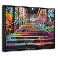 LEINWAND Bilder mit Rahmen - Treppe - Graffiti - Farben - Kunst - 40x30 - Multicolor, Textil (40/30cm) - MuchoWow
