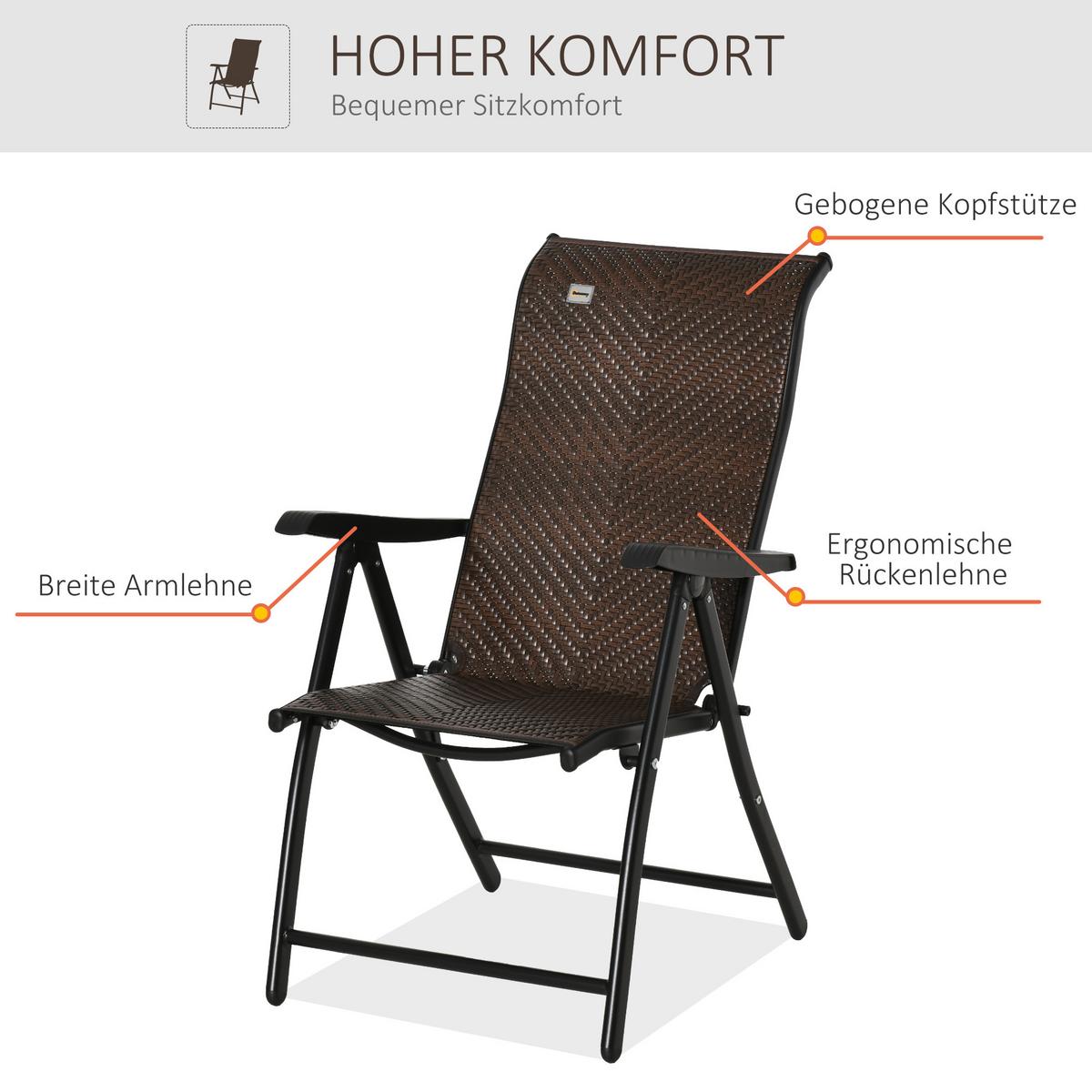 GARTENSTUHL, PE Rattan, Stahl, Braun - Braun, Metall (71/111/58cm) - Outsunny