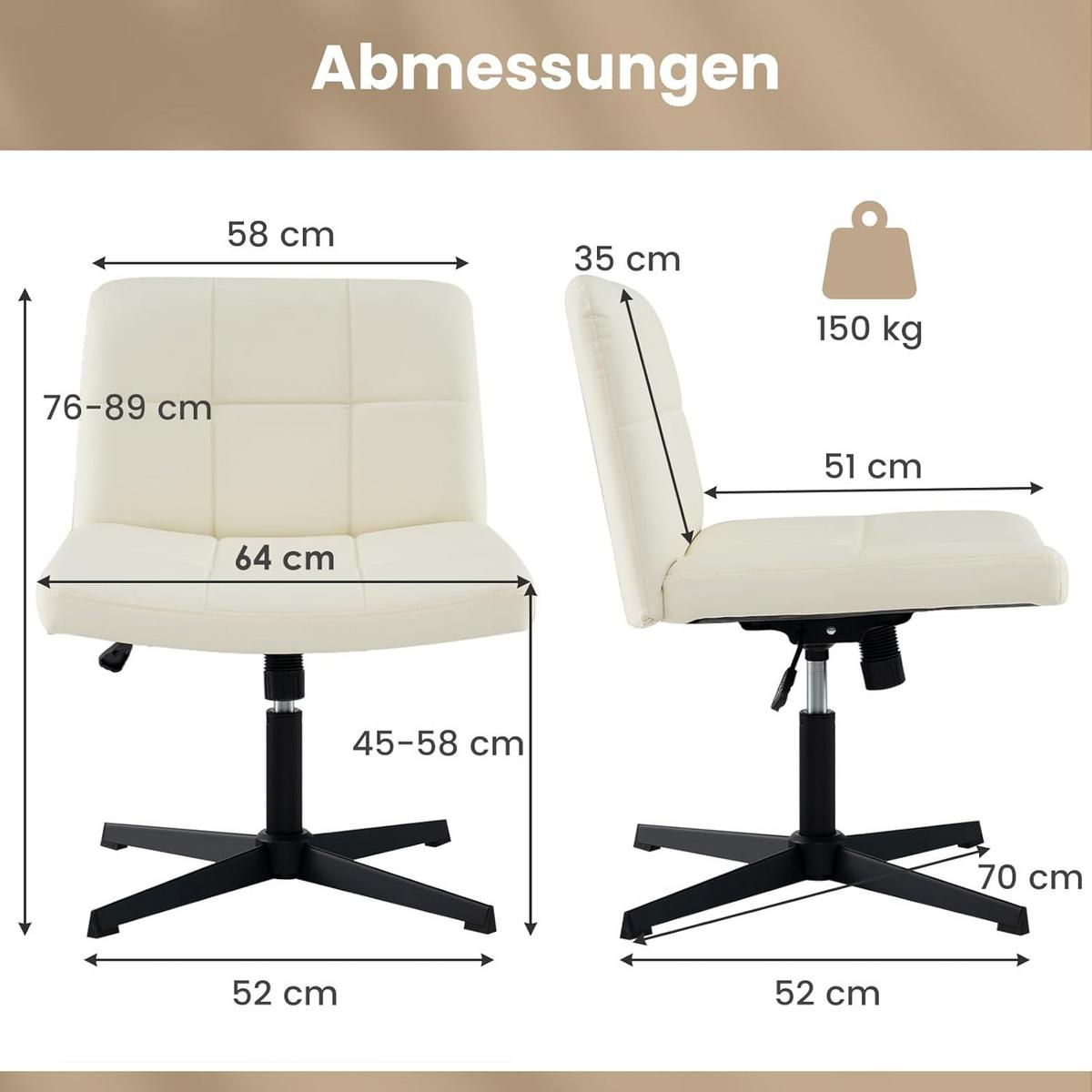 BÜROSTUHL Beige - Beige, Kunststoff (69/89/64cm) - COSTWAY