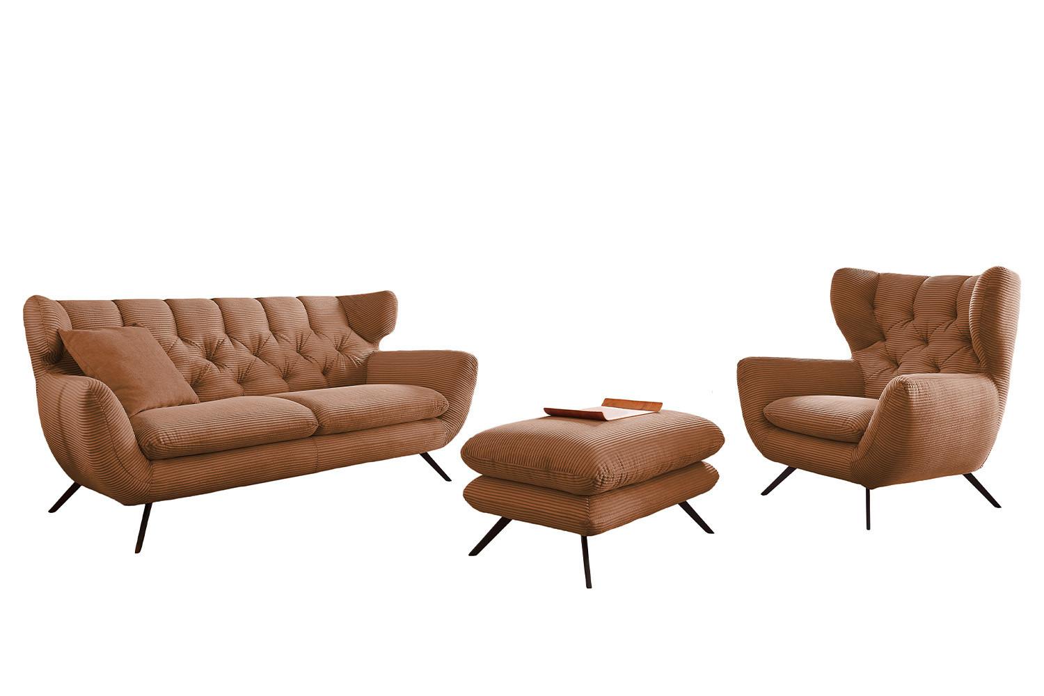 SITZGRUPPE CHARME Braun Cord - Schwarz/Braun, Textil/Metall (200/94/95cm) - KAWOLA