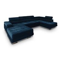 WOHNLANDSCHAFT CASONE R-S Blau Velours-Stoff mit Schlaffunktion - Blau/Silberfarben, Holz/Textil (345/90/202cm) - MASSENO