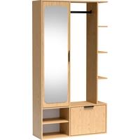 GARDEROBE Mela mit Spiegel, Sitzbank & Kleiderstange – 100/189/33 cm – Eiche Hellbraun - Eichefarben/Schwarz, Holzwerkstoff/Metall (100/189.4/33cm) - WFL GROUP