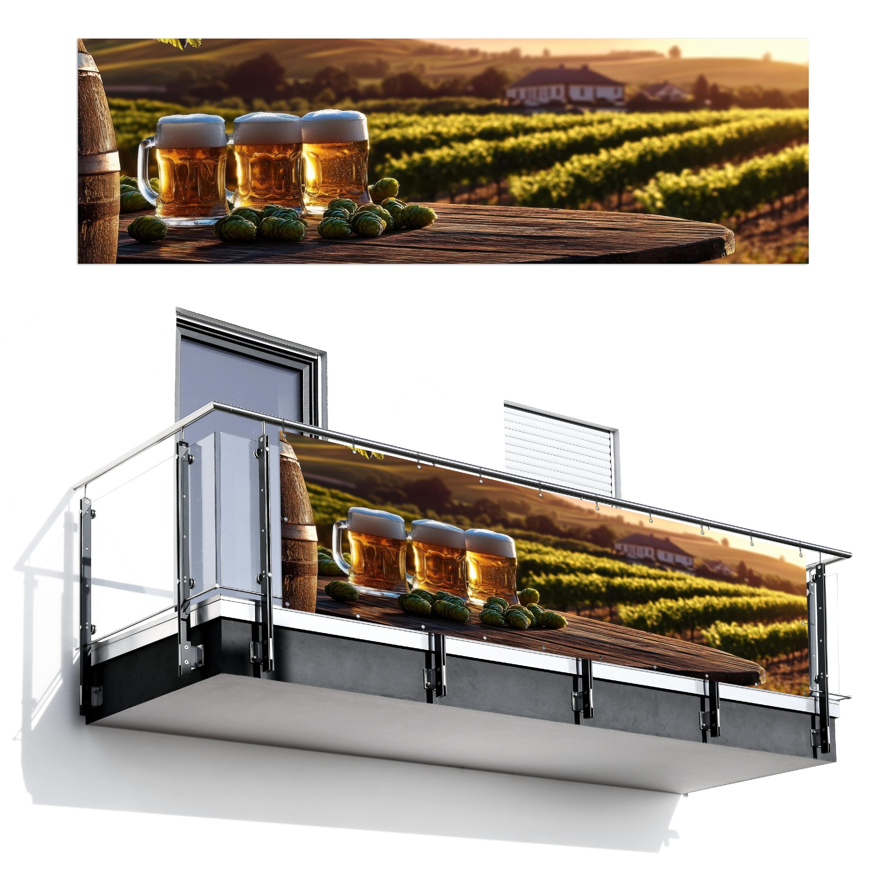 BALKON-SICHTSCHUTZ Bier - Hopfen - Landschaft Windschutz 300x90 cm - Grün, Kunststoff (300/90cm) - MuchoWow