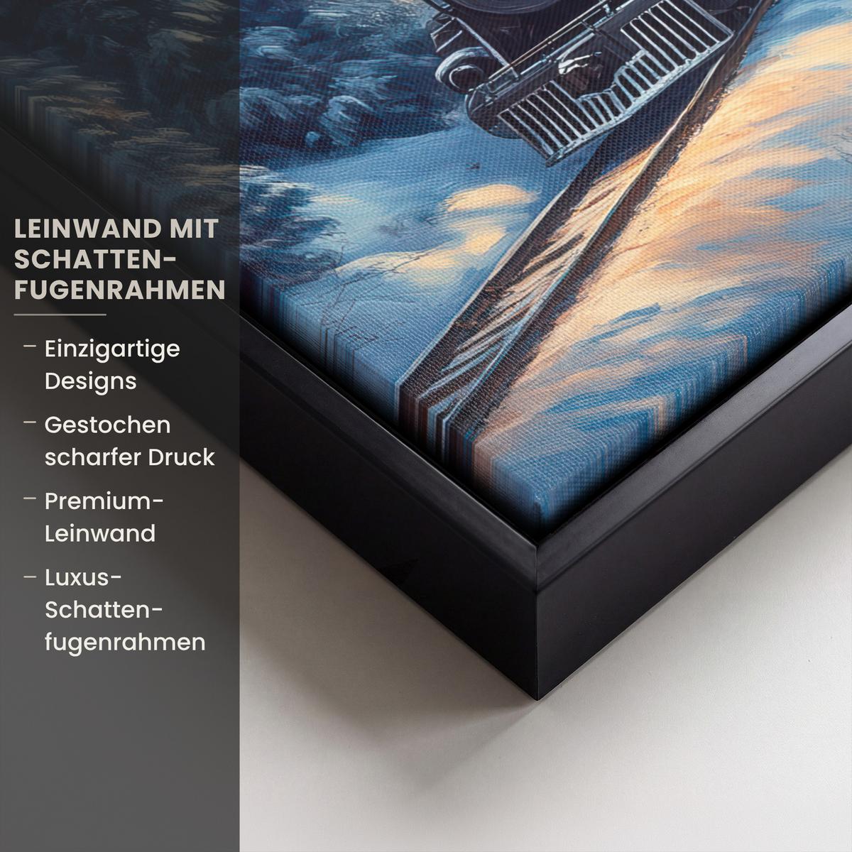 LEINWAND Bilder mit Rahmen - Zug - Weihnachten - Schnee - Weihnachtszug - 40x30 - Anthrazit, Textil (40/30cm) - MuchoWow