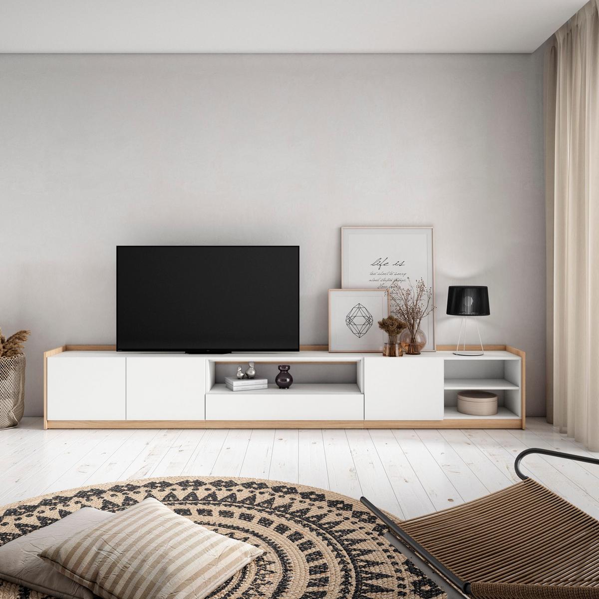 LOWBOARD, Weiß und Eiche Soft, 310/37/50cm - Weiß, Holzwerkstoff (310/50/37cm) - Skraut Home