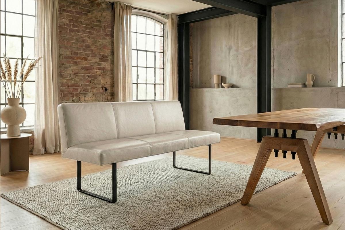 ESSZIMMERBANK ELEEN Hellgrau Leder - Hellgrau, Leder (163/85/69cm) - KAWOLA