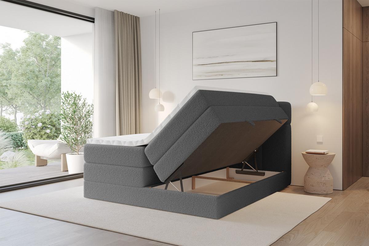 BOXBETT mit Matratze H3/H4 - FAMA KING - 140x200 cm Grau Quelle - Schieferfarben, Holzwerkstoff (140/200cm) - ALTDECOR