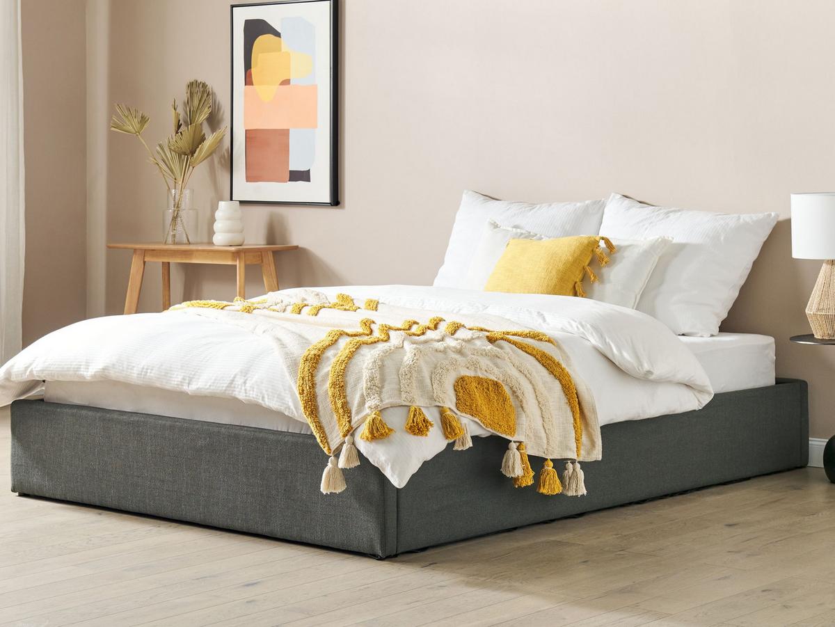 POLSTERBETT 160/200 cm Dunkelgrau Dinan - Dunkelgrau, Textil (160/200cm) - Beliani