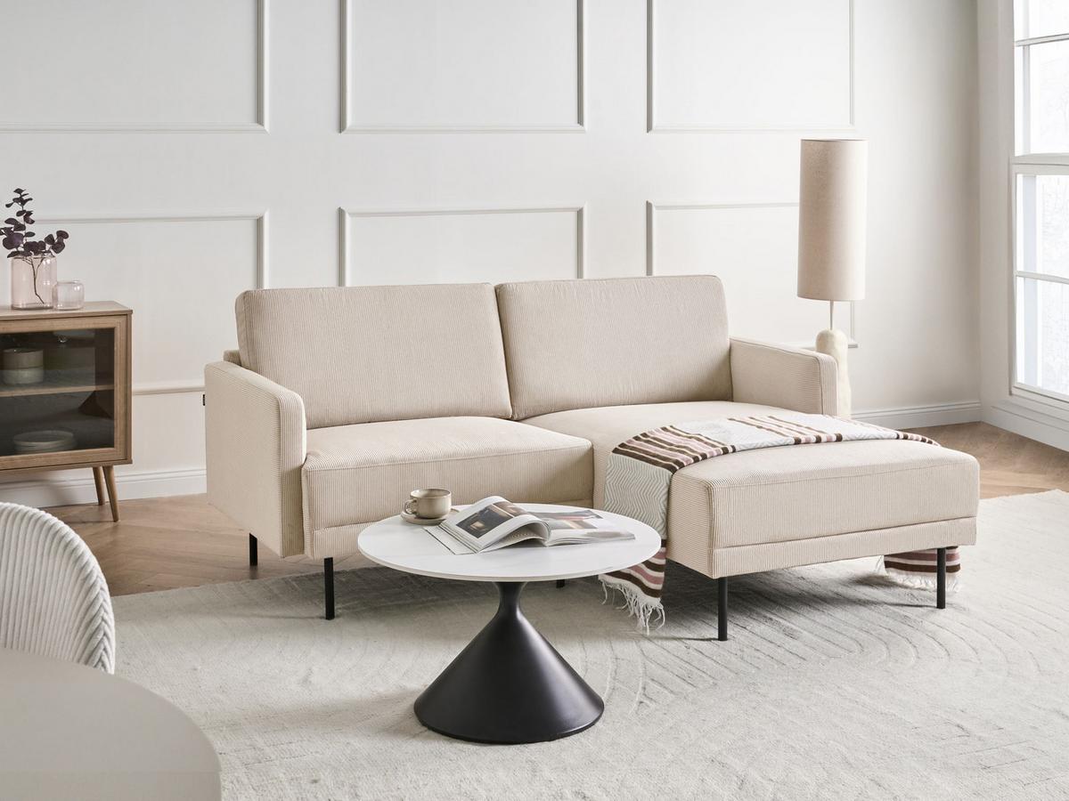 ECKSOFA 2-Sitzer Cord Beige linksseitig Breda - Beige/Schwarz, Textil (192/155cm) - Beliani