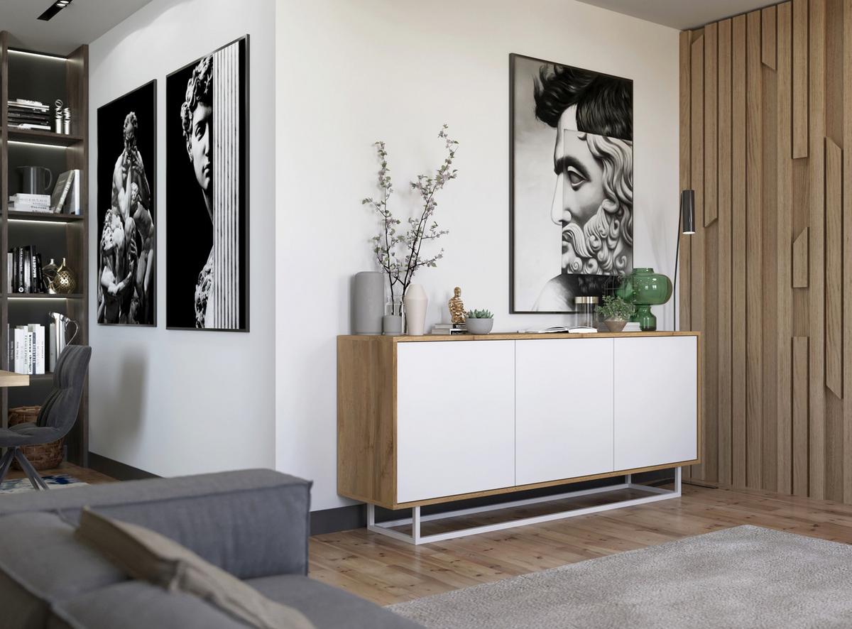KOMMODE Apollo 3D Eiche wotan Weiß Matt 168 cm - Weiß, Holzwerkstoff/Metall (168/72/35cm) - Meble Lindner