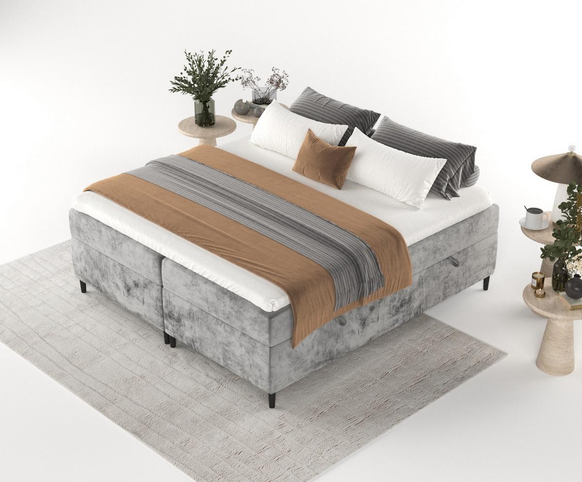 BOXBETT Theo 160/200 cm Grau im Lotta Stoff - Schwarz/Grau, Holz/Holzwerkstoff (160/200cm) - AltaBeds