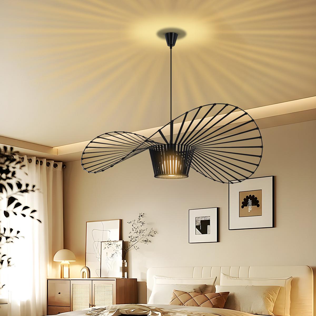 PENDELLEUCHTE Strohhut 140/140/150 cm - Schwarz, Metall (140/140/150cm) - Nettlife
