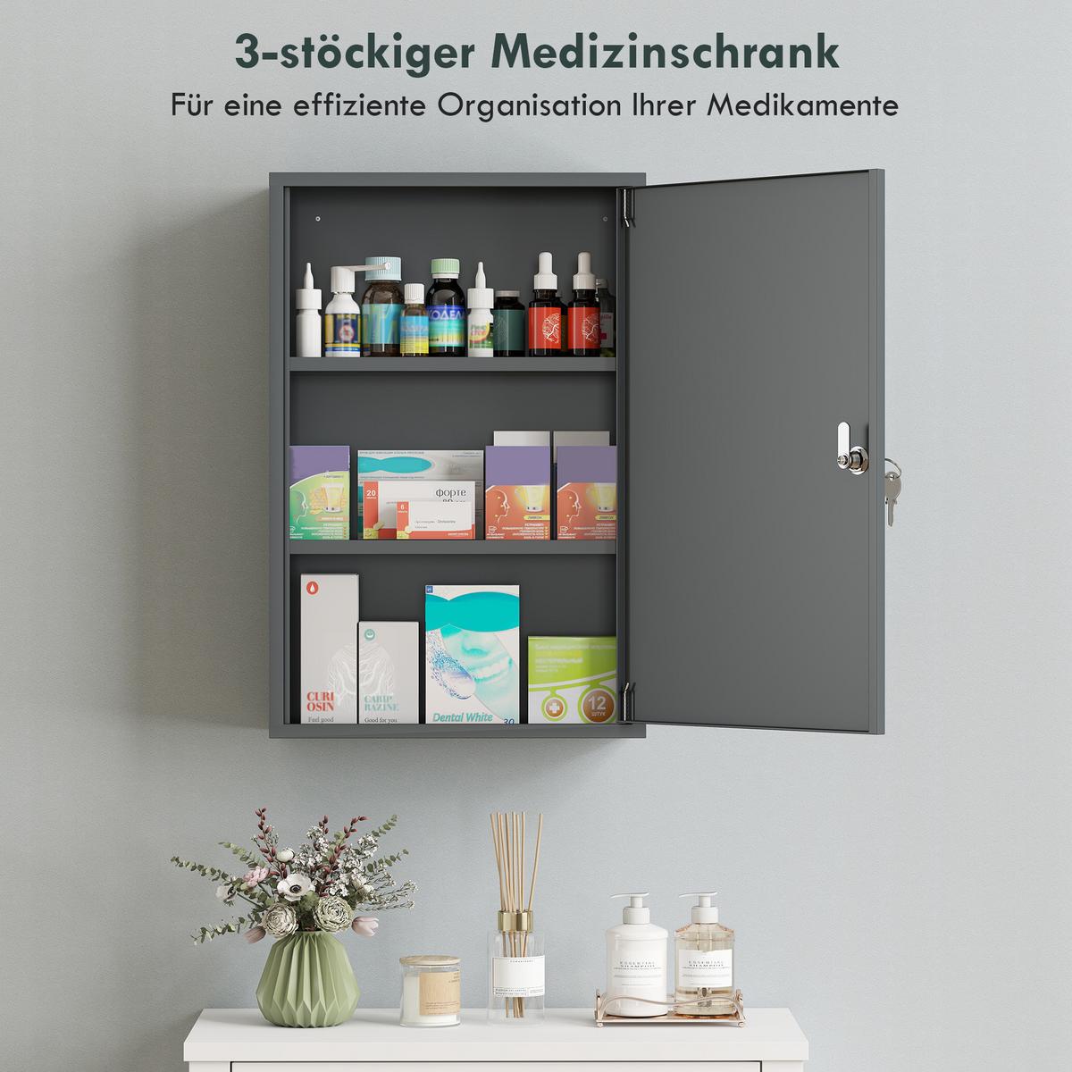 MEDIZINSCHRANK Metall Grau - Grau, Metall (18/60/40cm) - Kleankin