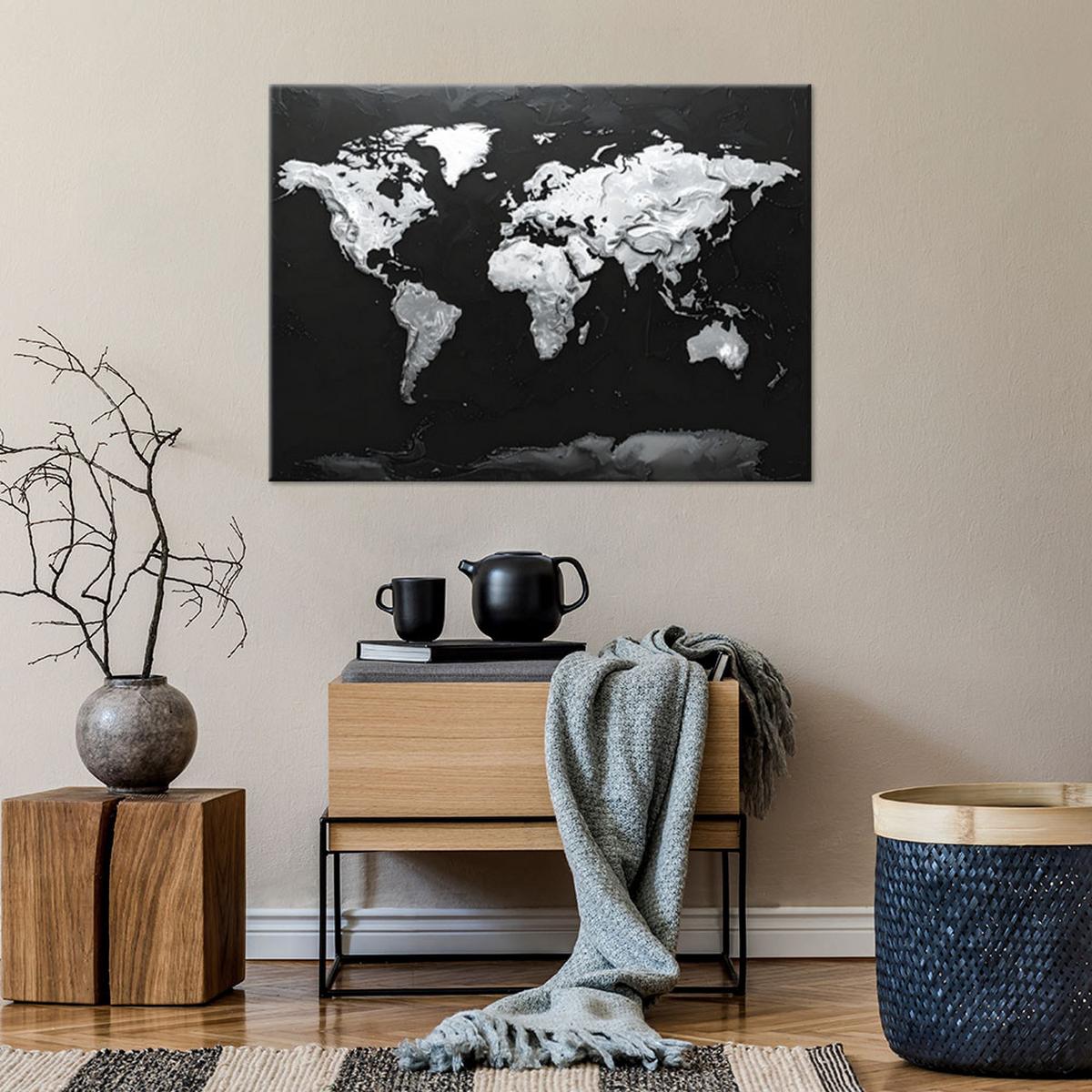 LEINWANDBILDER, Schwarz weiße Weltkarte - Schwarz, Textil (45/30cm) - Feeby