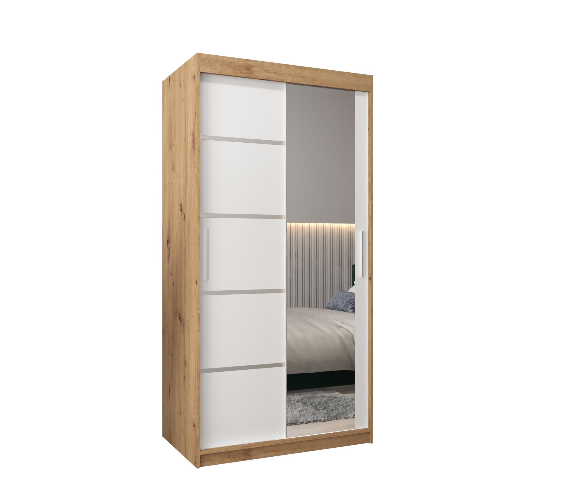 SCHWEBETÜRENSCHRANK 200/100/62 2-türig - Silberfarben/Weiß, Holz/Kunststoff (100/200/62cm) - MÖBEL KRYSPOL