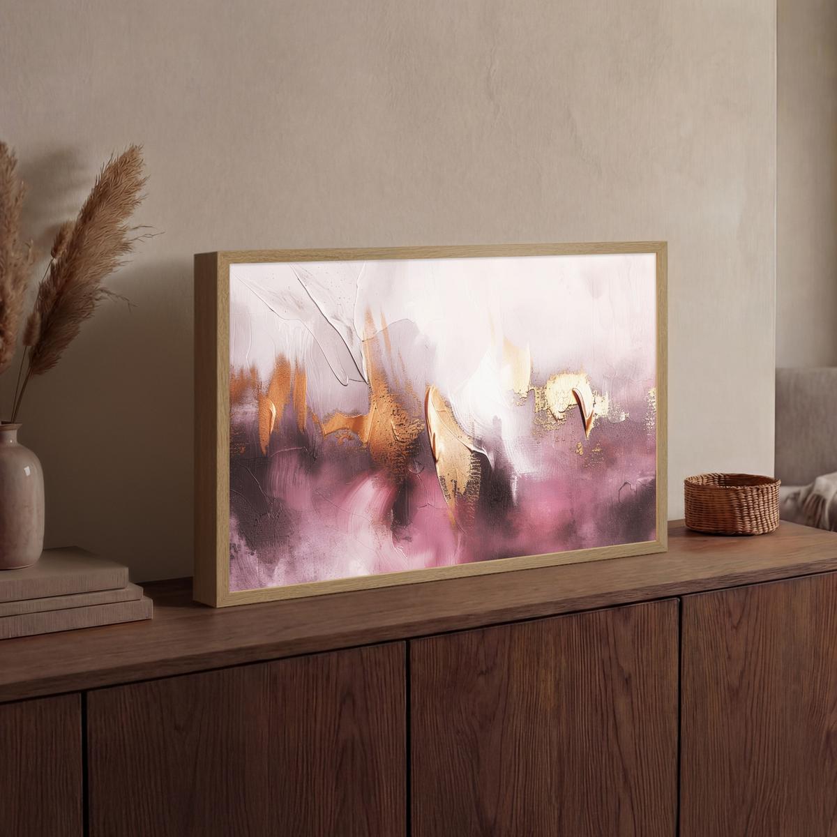 WANDLEUCHTE MIT AKKU Lila - Abstrakt - Farbe - Gold 60x40 cm - Mauve, Holzwerkstoff (60/40/8cm) - OnlyWow