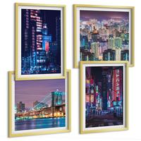 BILDER SET 4er Set - 50x50 cm & 40x60 cm Goldrahmen - Nachtstädte mit Neonlichtern - Goldfarben, Kunststoff (50/50cm) - TULUP