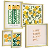 BILDER SET 5er Set - 50x50 cm & 20x30 cm & 40x60 cm Goldrahmen - Pflanzenmuster mit Blumen - Goldfarben, Kunststoff (40/60cm) - TULUP