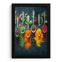POSTER MIT RAHMENGERAHMTES BILD Kräuter - Gewürze - Löffel Poster 20x30 cm - Currygelb, Papier (20/30cm) - MuchoWow