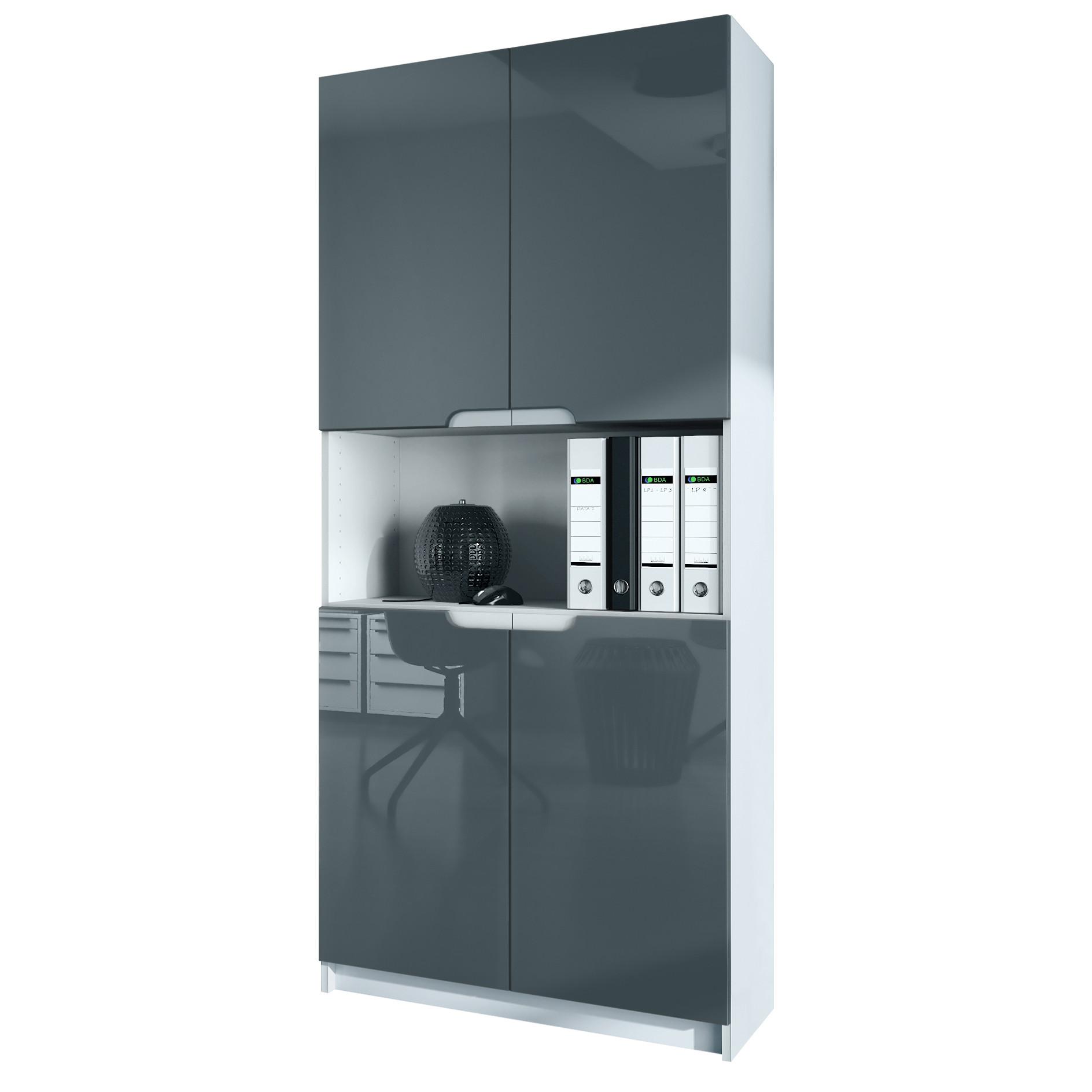 BÜROSCHRANK Logan Fronten in Grau Hochglanz - Grau, Holzwerkstoff (82/184/37cm) - Vladon