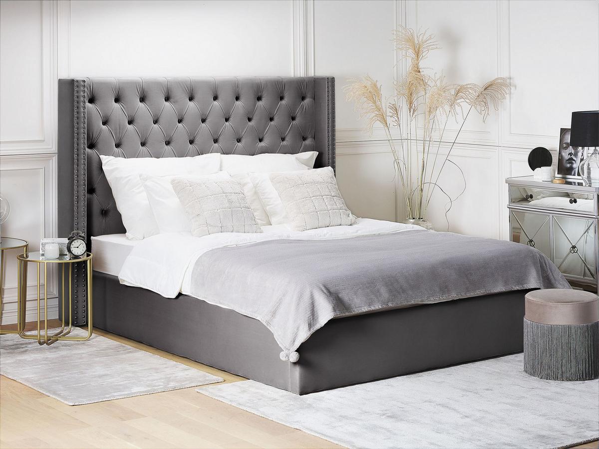 POLSTERBETT 180/200cm Grau Lubbon - Grau, Textil (180/200cm) - Beliani