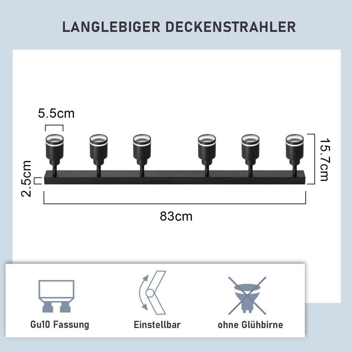 DECKENSTRAHLER Oeynhausen 6-flammig 83/5/15.7 cm - Schwarz, Metall (83/5/15.7cm) - Nettlife