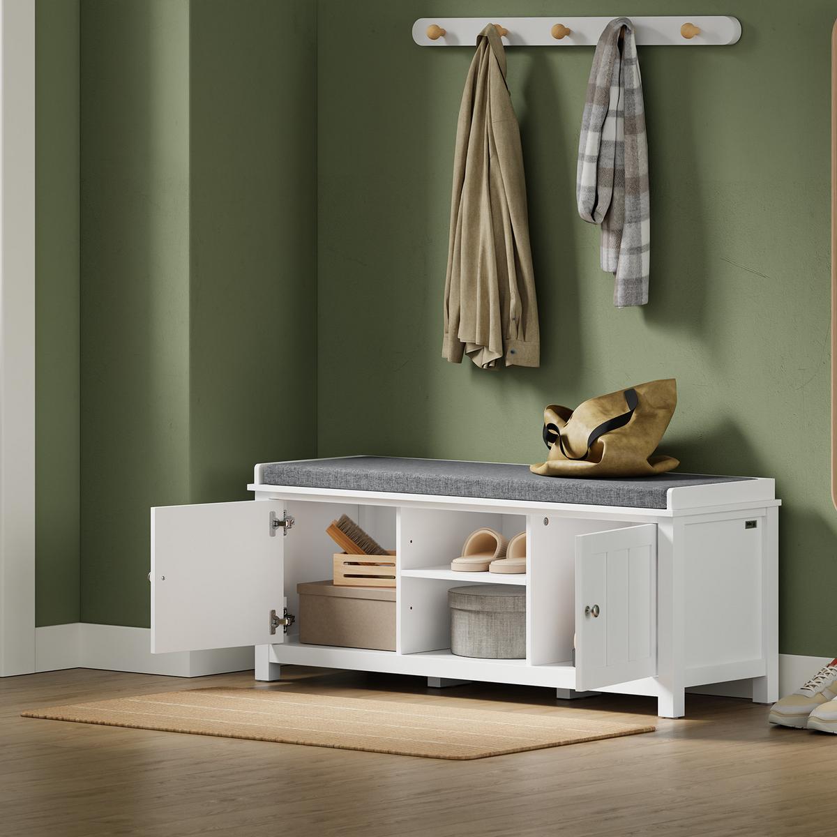 SCHUHBANK mit Sitzfläche FSR35-II-W - Ahornfarben, Fell (105/43/35cm) - SoBuy
