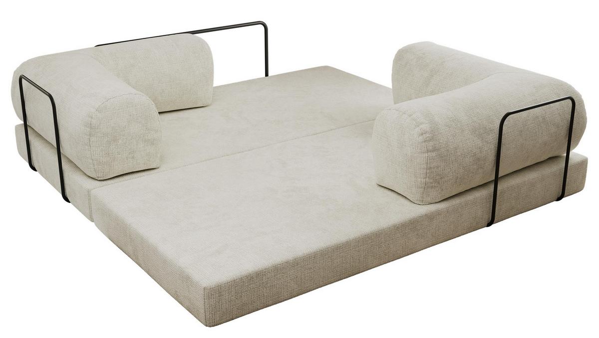 3-SITZER SOFA ORSETTO - Creme Schenille grob gewebt - Creme/Schwarz, Textil/Metall (200/70/100cm) - MKS