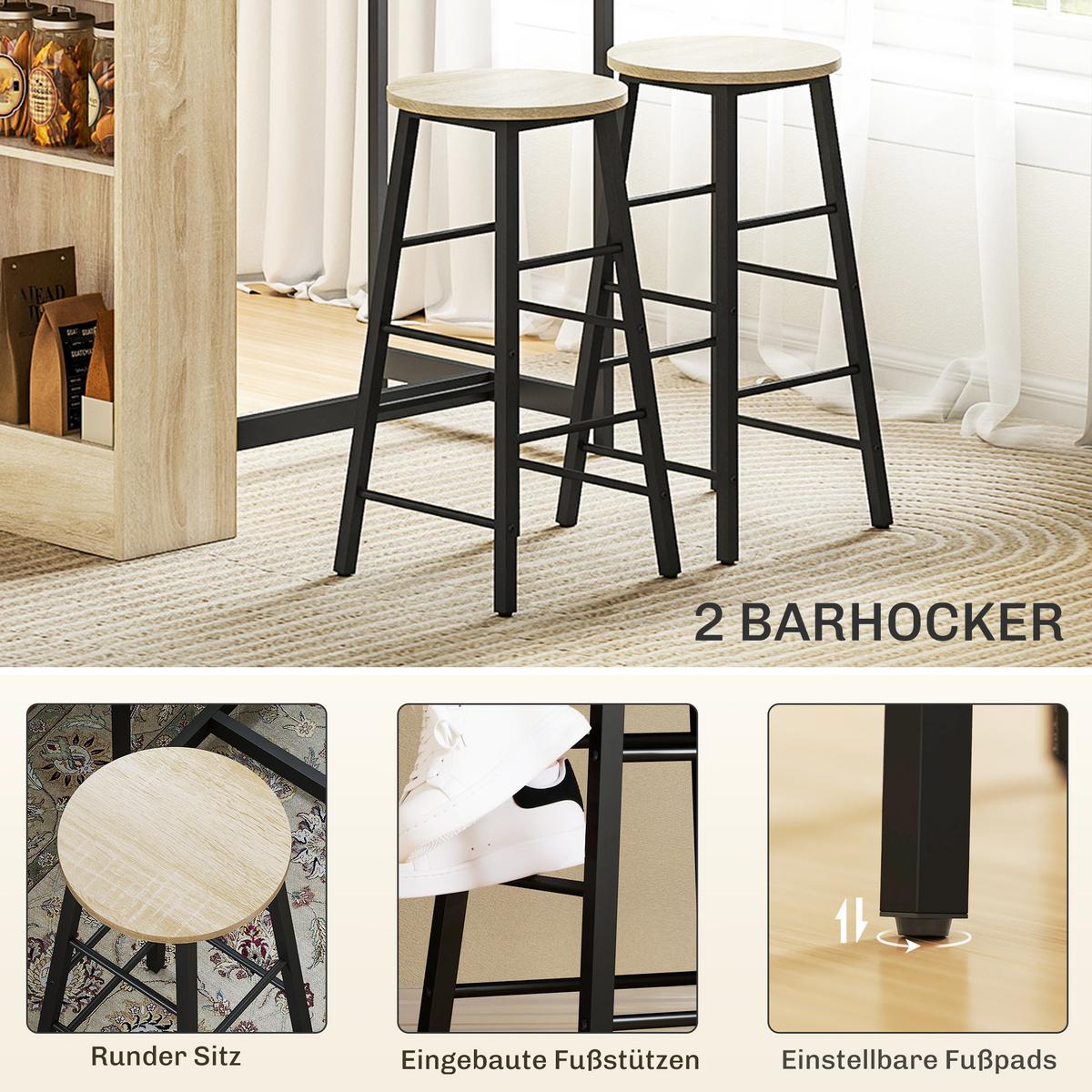 BARTISCH mit Barhocker Set, 3-tlg. Bartisch-Set mit Küchentisch, Stauraum - Multicolor, Metall (49/91/91cm) - HOMCOM