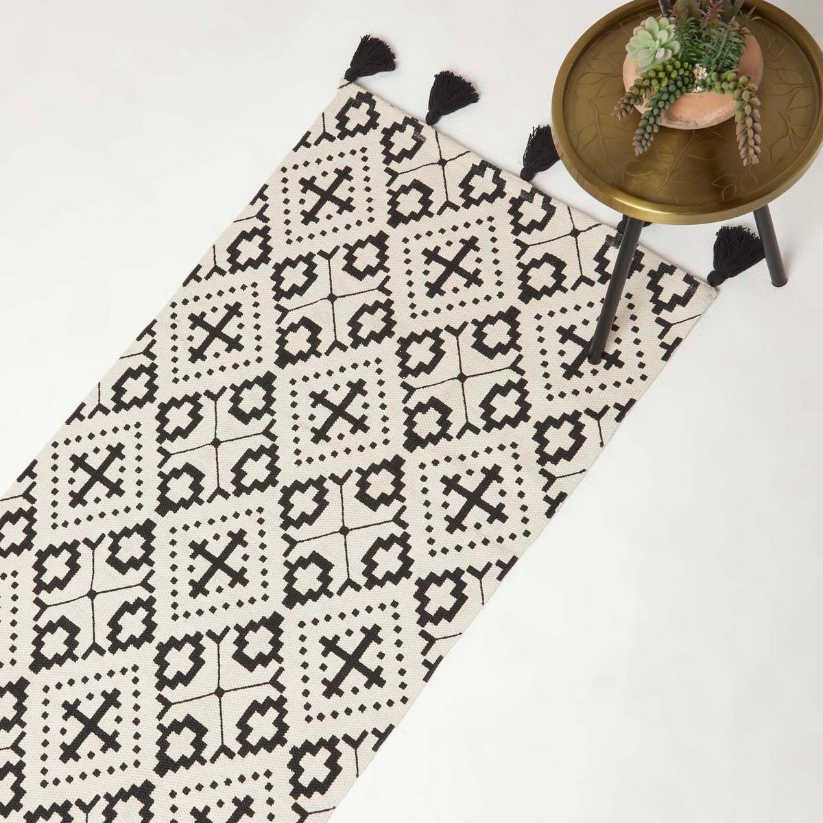 TEPPICHLÄUFER Reva Baumwolle gemustert 66/200 cm - Schwarz, Textil (66/200cm) - Homescapes