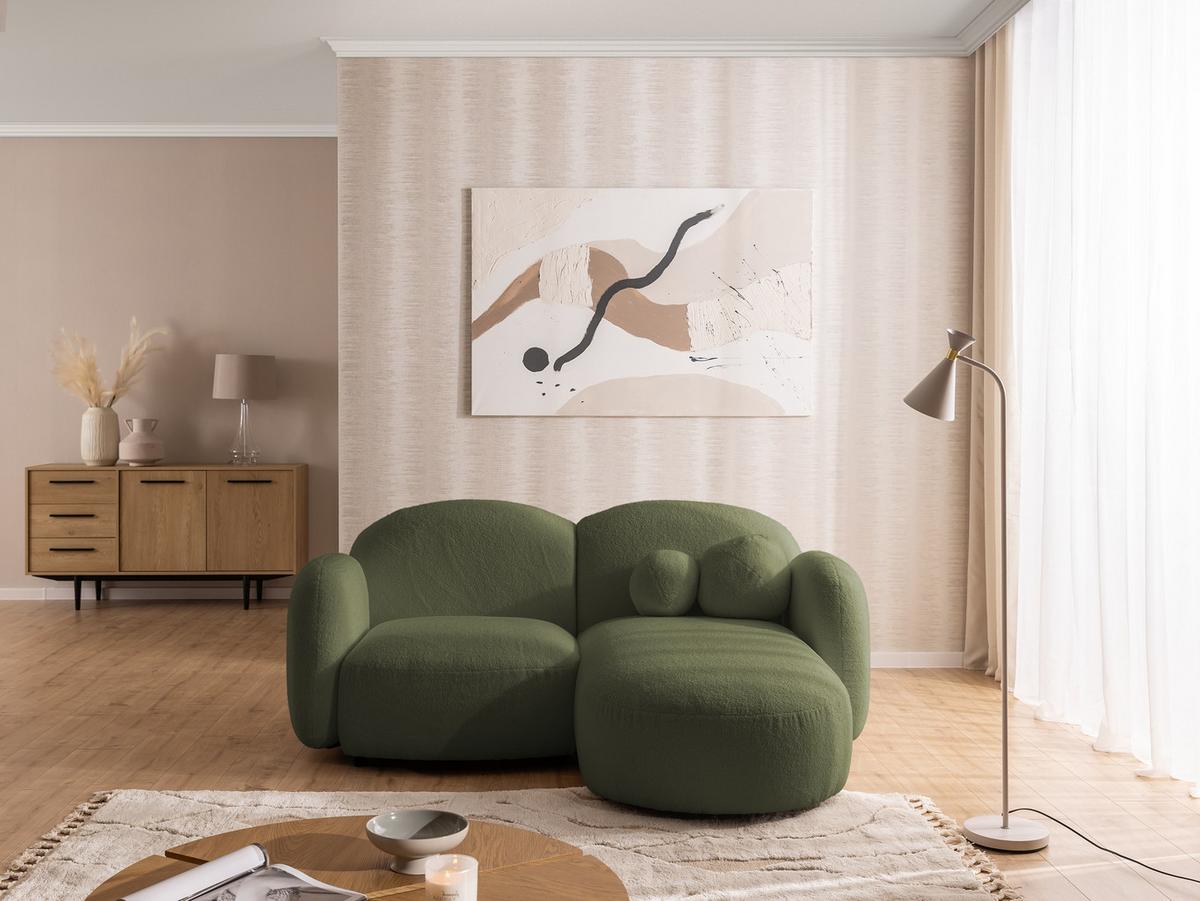 ECKSOFA Nuvola mit abgerundetem Design Grün Bouclé-Stoff - Ottomane Rechts - Schwarz/Grün, Holz/Kunststoff (190/146cm) - S-Style Möbel