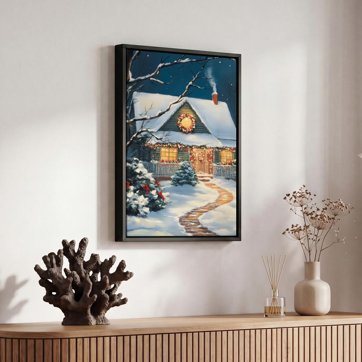 LEINWAND Bilder mit Rahmen - Weihnachten - Weihnachtsbaum - Winter - Zuhause - Schnee - 20x30 - Smaragdgrün, Textil (20/30cm) - MuchoWow