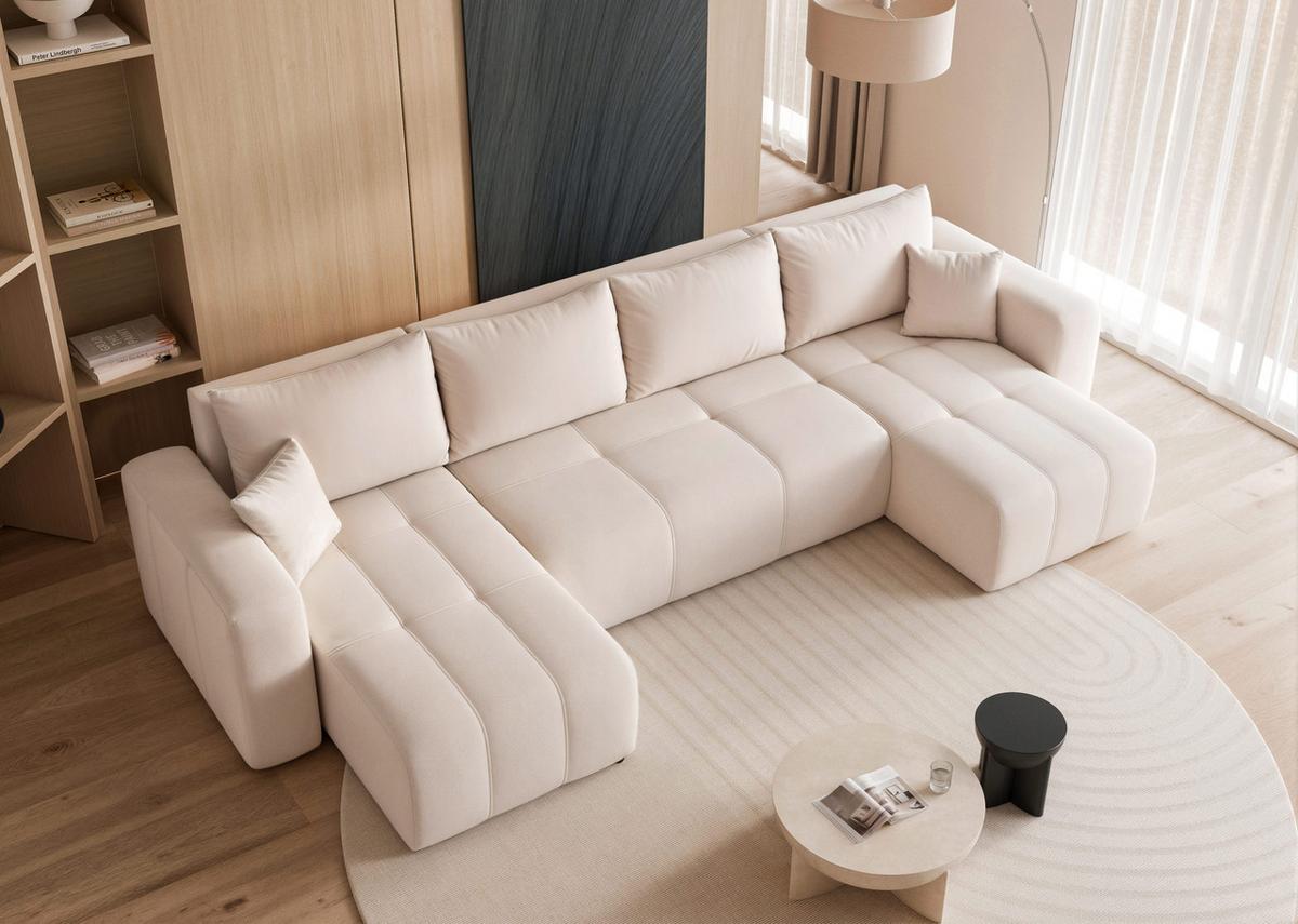 WOHNLANDSCHAFT PEDRO mit Schlaffunktion und Bettkasten Creme - Creme, Holzwerkstoff/Textil (318/79/145cm) - Idohome