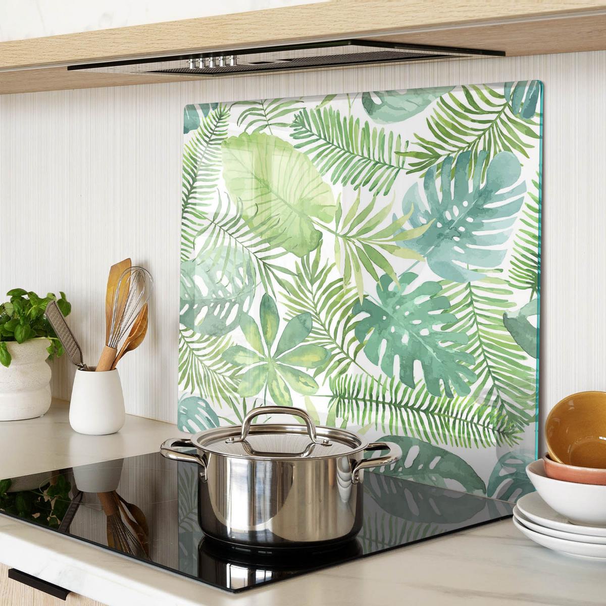 GLASPLATTE 60x52 cm Tropische Blätter - Grün, Glas (60/0.4/52cm) - TULUP
