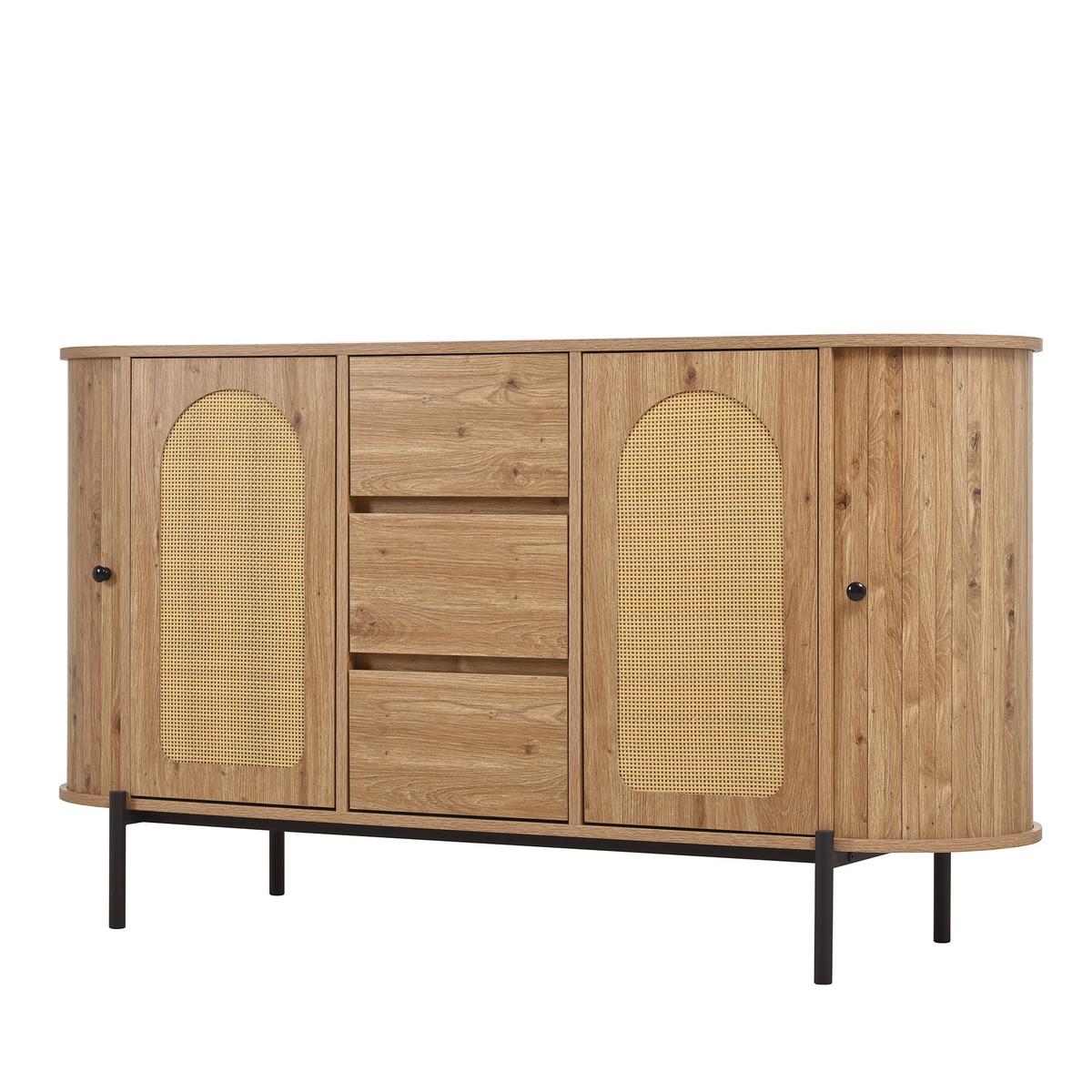 SIDEBOARD in holzoptik mit rattan, ovale form und verstellbaren fächern - Naturfarben, Holzwerkstoff (140/77.5/38cm) - Urban Meuble