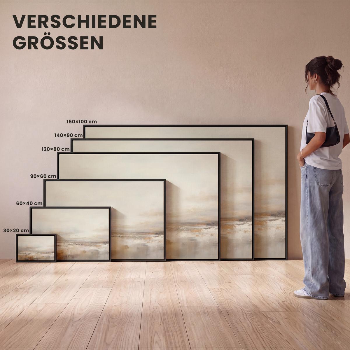 LEINWAND Bilder mit Rahmen - Kunst - Industriell - Grau - Braun - Abstrakt - 140x90 - Sandfarben, Textil (140/90cm) - MuchoWow